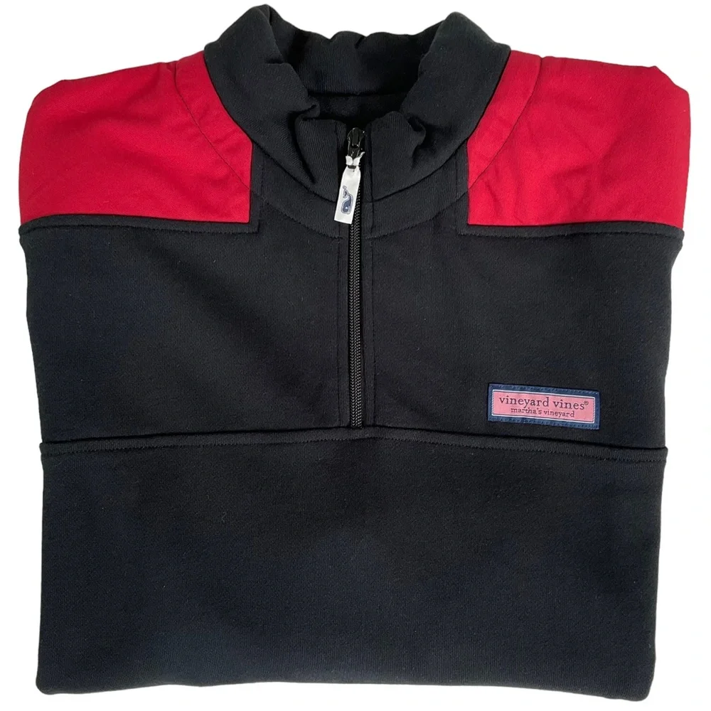 Vineyard Vines 1/4 Zip Pullover Sweatshirt Black Red Shirt Men’s M - Picture 9 of 16